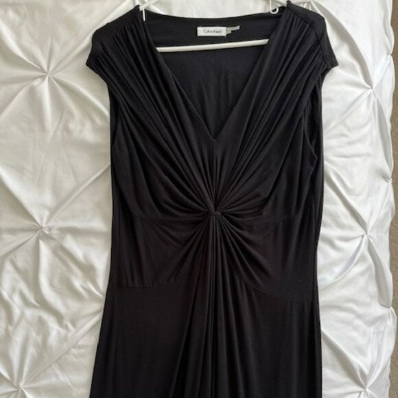 Calvin Klien Black Midi Dress with Draped, Gathered Front - Picture 1 of 5